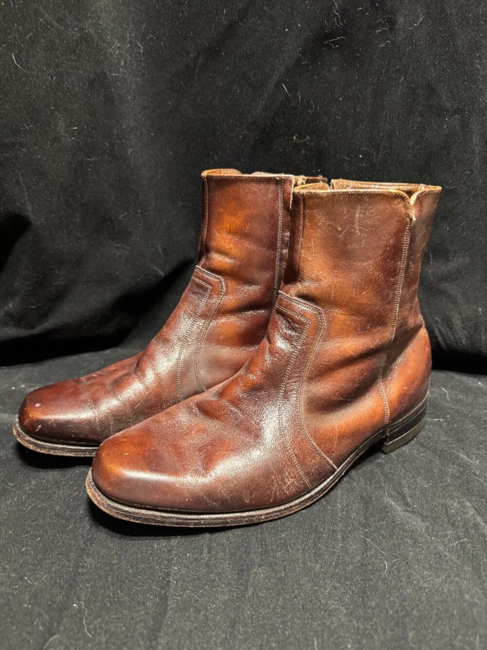 Vintage 1970s Florsheim Brown Leather Side-Zip "Beatle" Boots Size 10 E